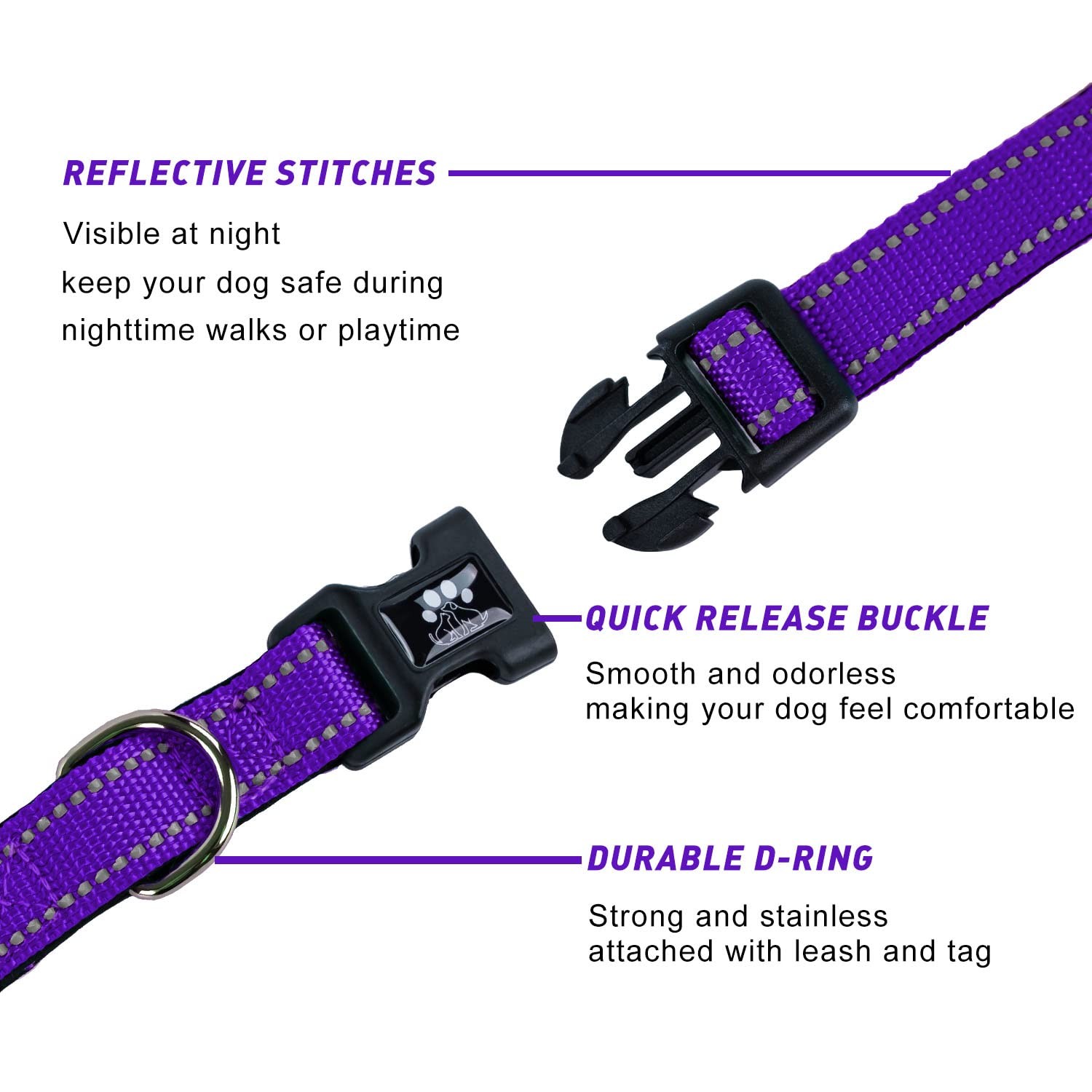 FURRYFECTION Reflective Medium(16-20″ Length,1.0″ Width), Purple Collar+Leash