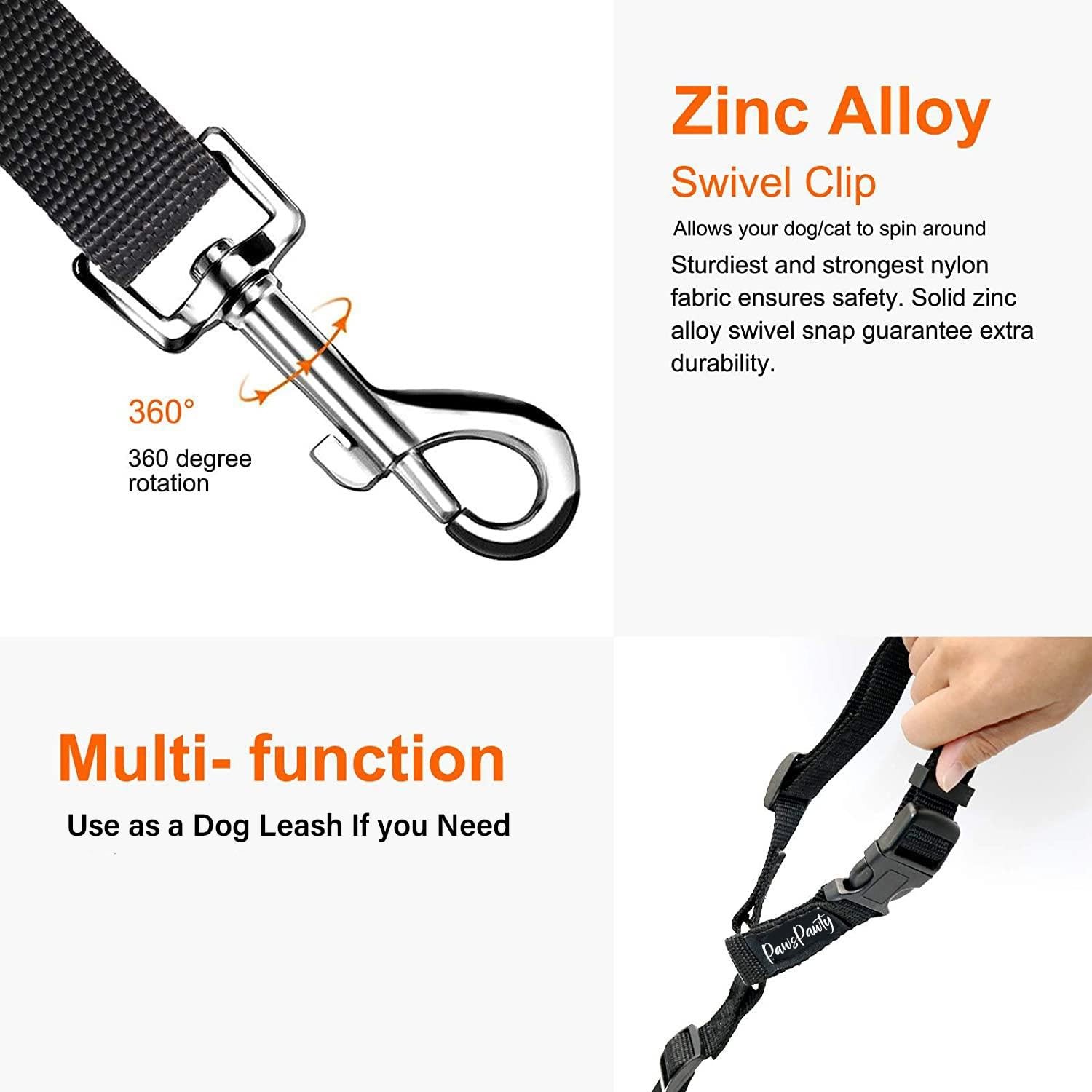PawsPawty 2 Pack Headrest Dog Car Safety Seat Belt Adjustable (18-30 inches)