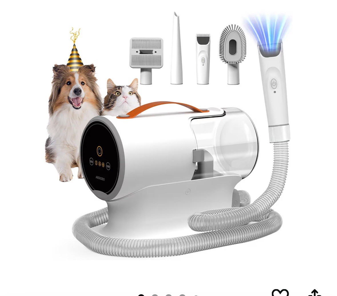 AIRROBO PG100 Pet Grooming Vacuum with 5 Grooming Tools – 12000Pa Suction