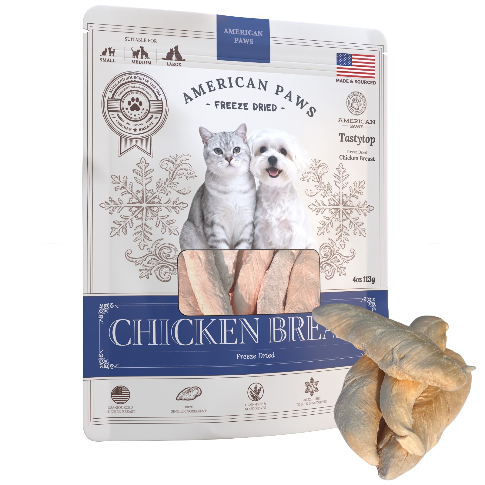 American Paws Freeze Dried Chicken Breast Dog Cat Treats Made in USA 4oz