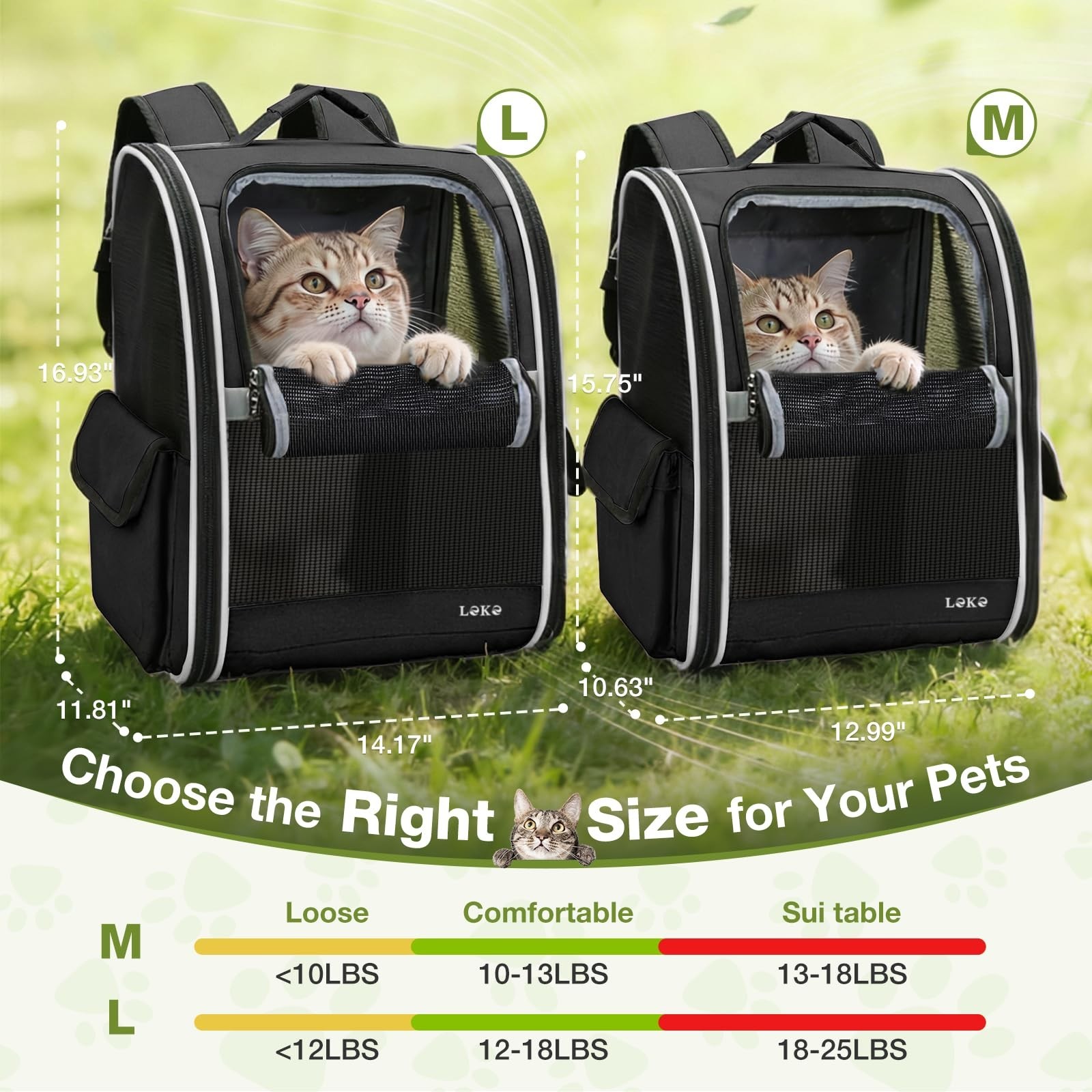 Pet Carrier Backpack for Small Medium Dogs & Cats up to 18 lbs, Breathable, Coll