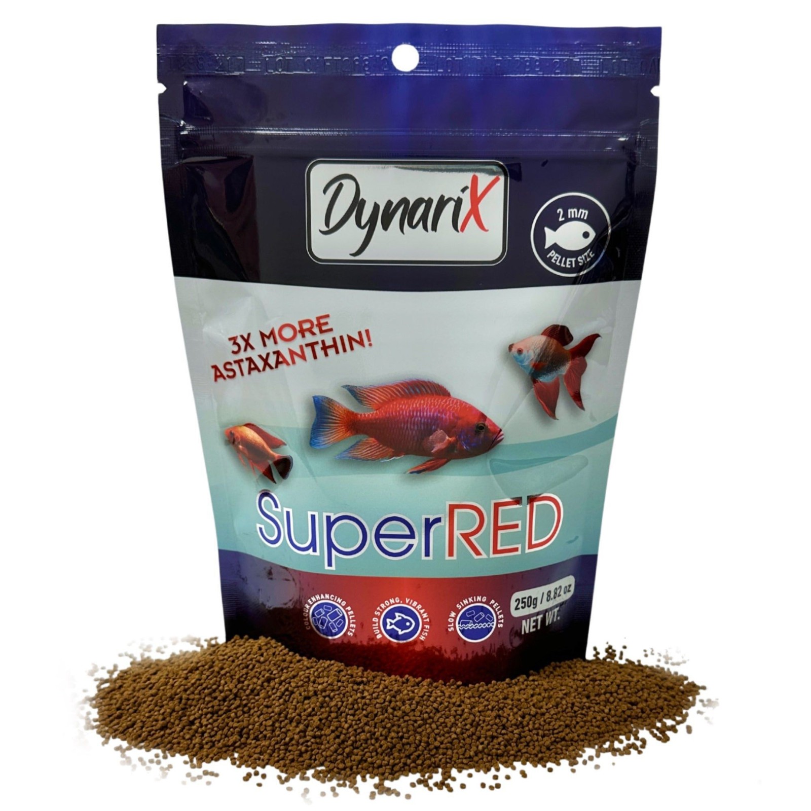DynariX SuperRED Fish Food – 2mm Sinking Pellets – 3X Astaxanthin for Maximum Co
