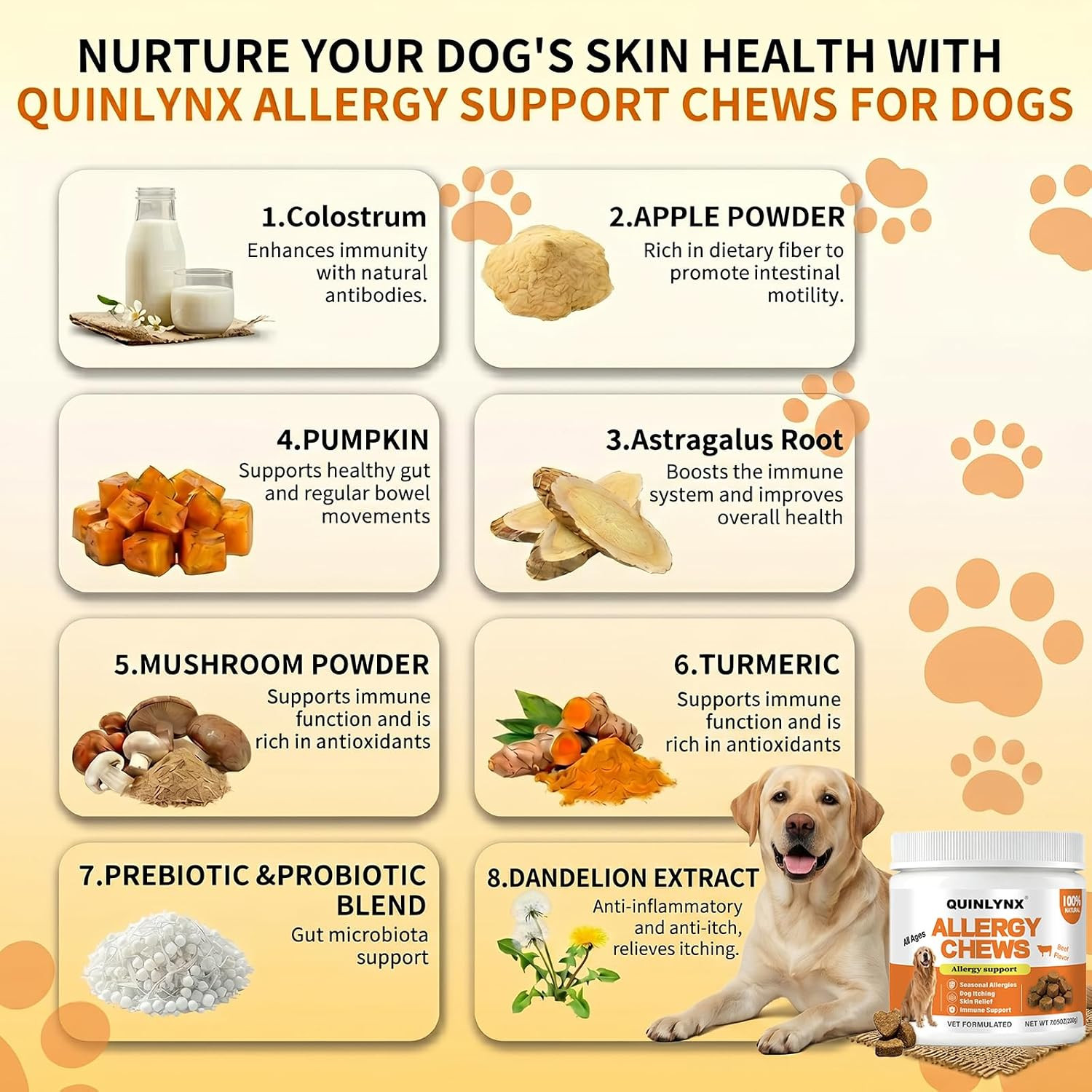 Allergy Chews for Dogs, Dog Probiotics, Yeast Support, Itchy Skin & Ears Relief,
