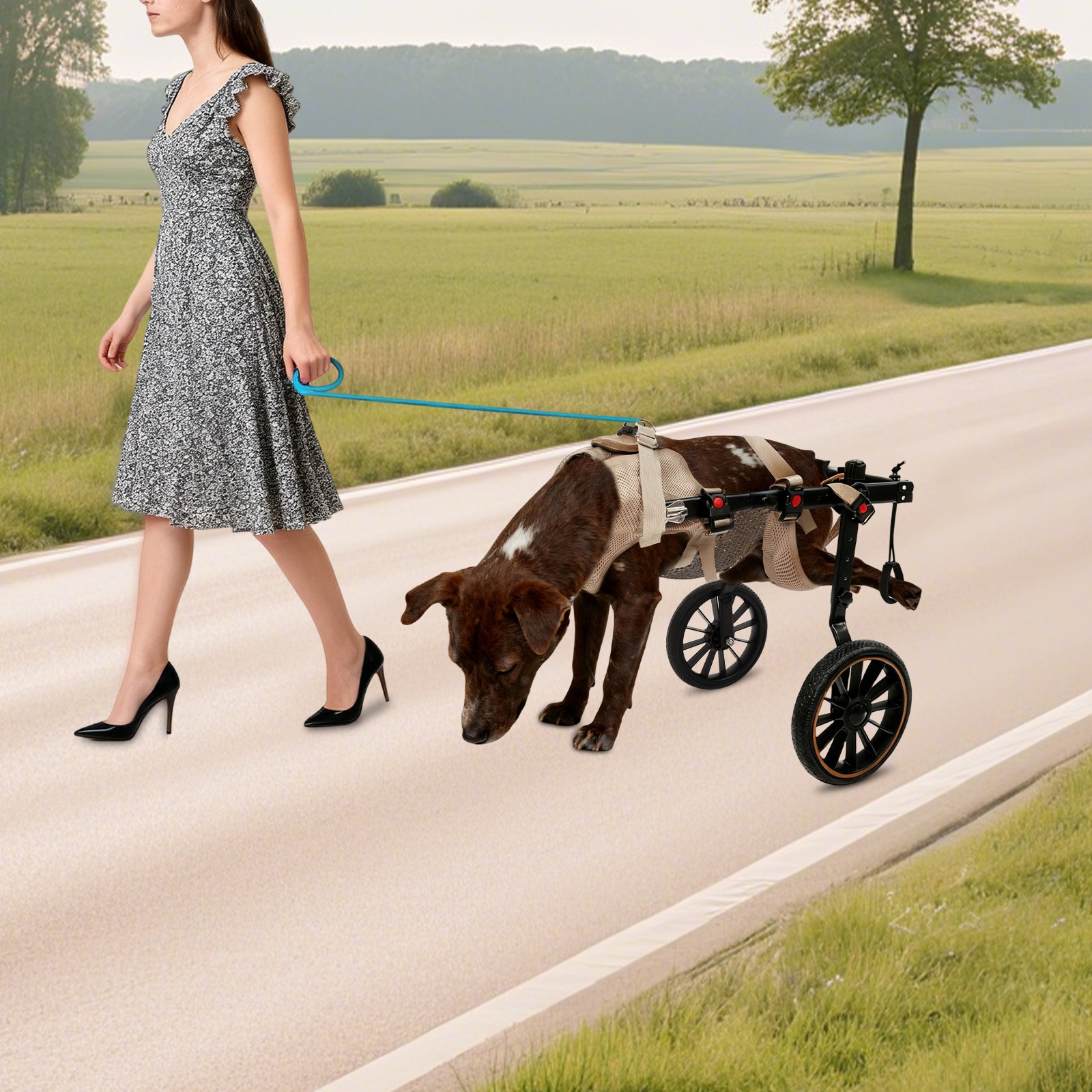 2-Wheel Dog Wheelchairs for Back Legs Adjustable Pet Rehabilitation Walking Aid