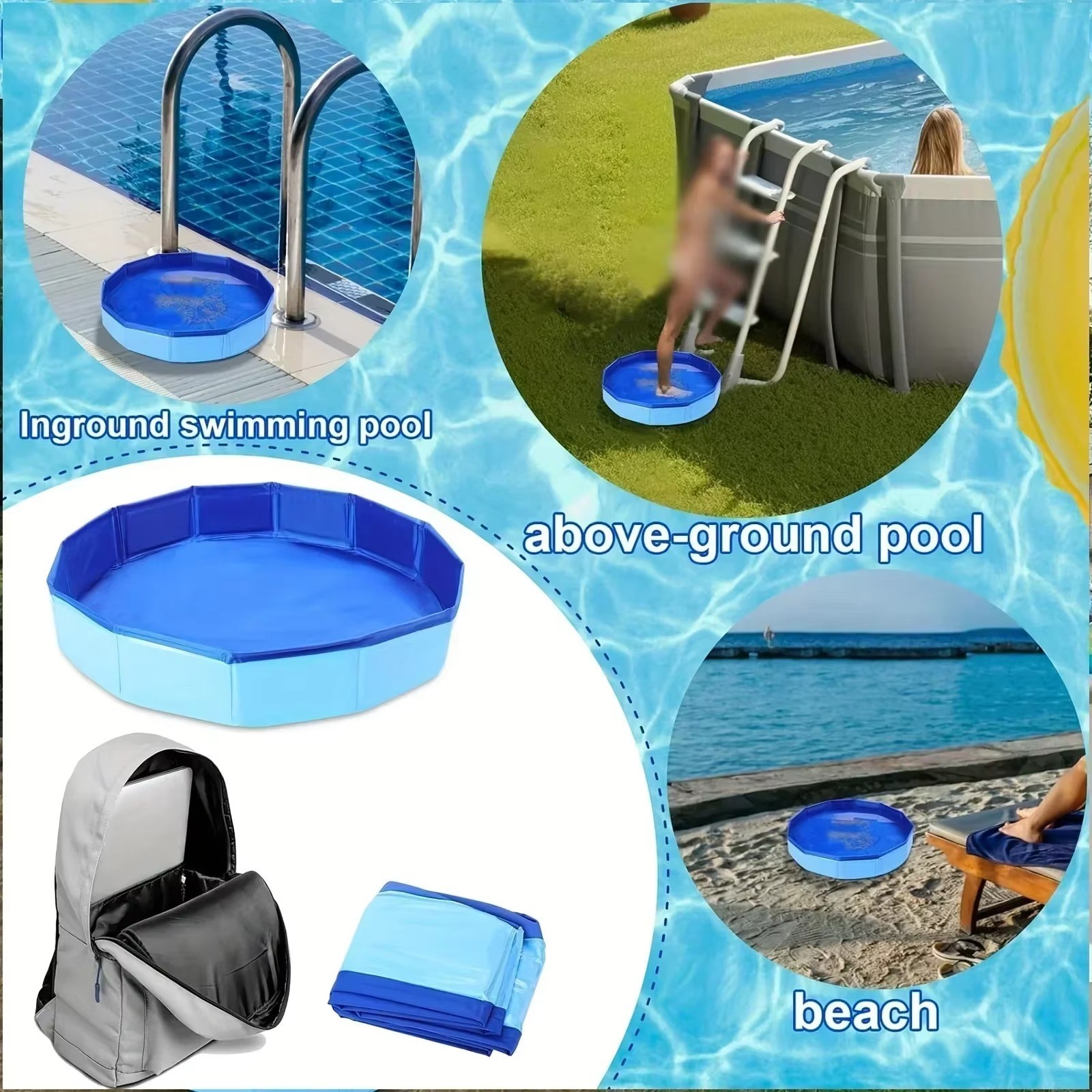 Foldable Dog Pool, Portable Hard Plastic Dog Swimming Pool, Outdoor Collapsible