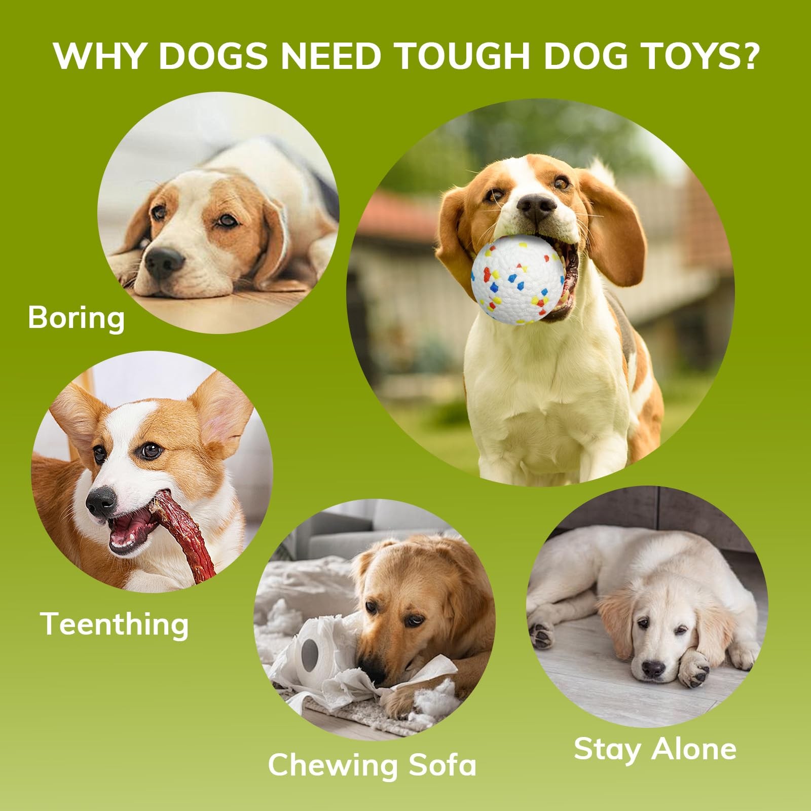 8 Pack Dog Balls, Dog Toy Balls 2.28“ – Indestructible Dogs Ball for Aggress…