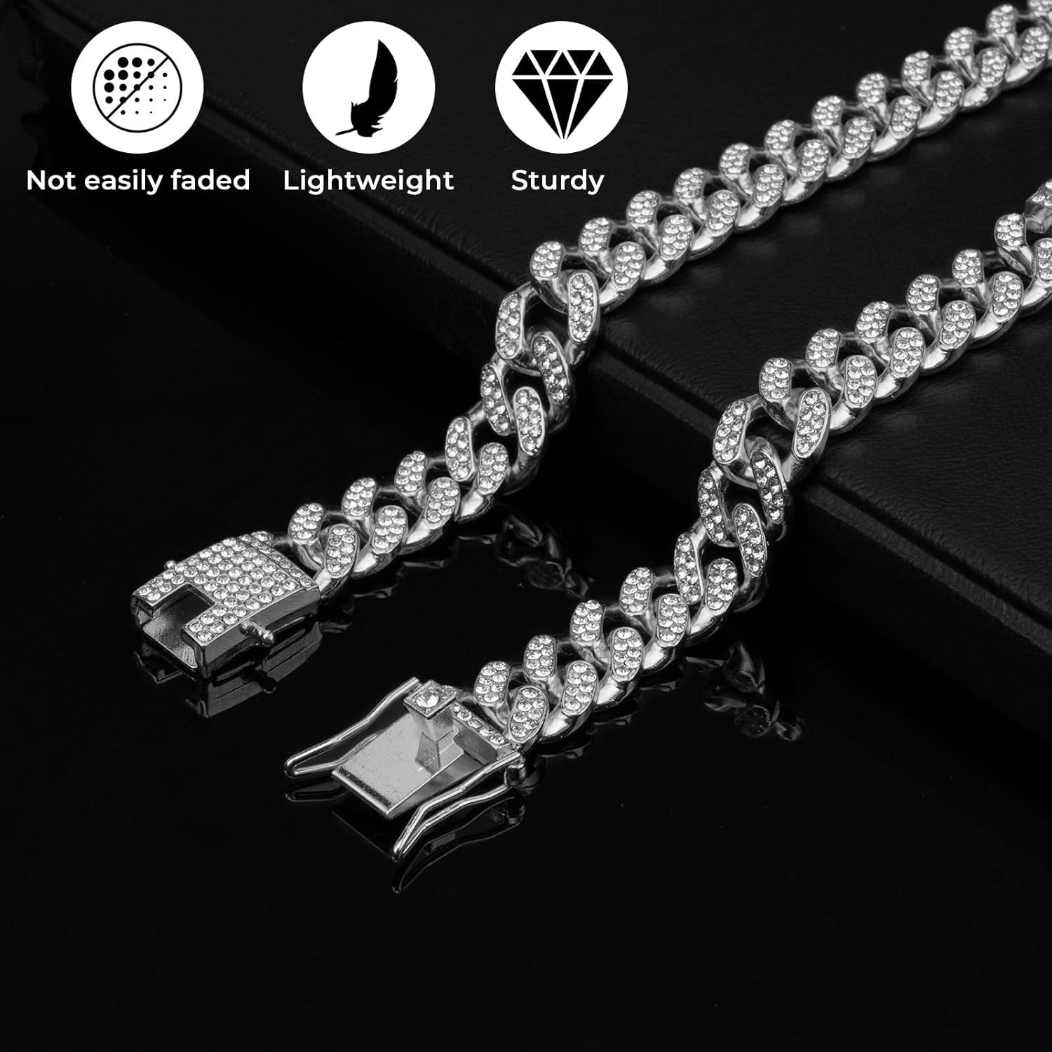 Dog Chain Collar Silver Dog Necklace Diamond Cuban Link Dog Collar 13mm Wide Met