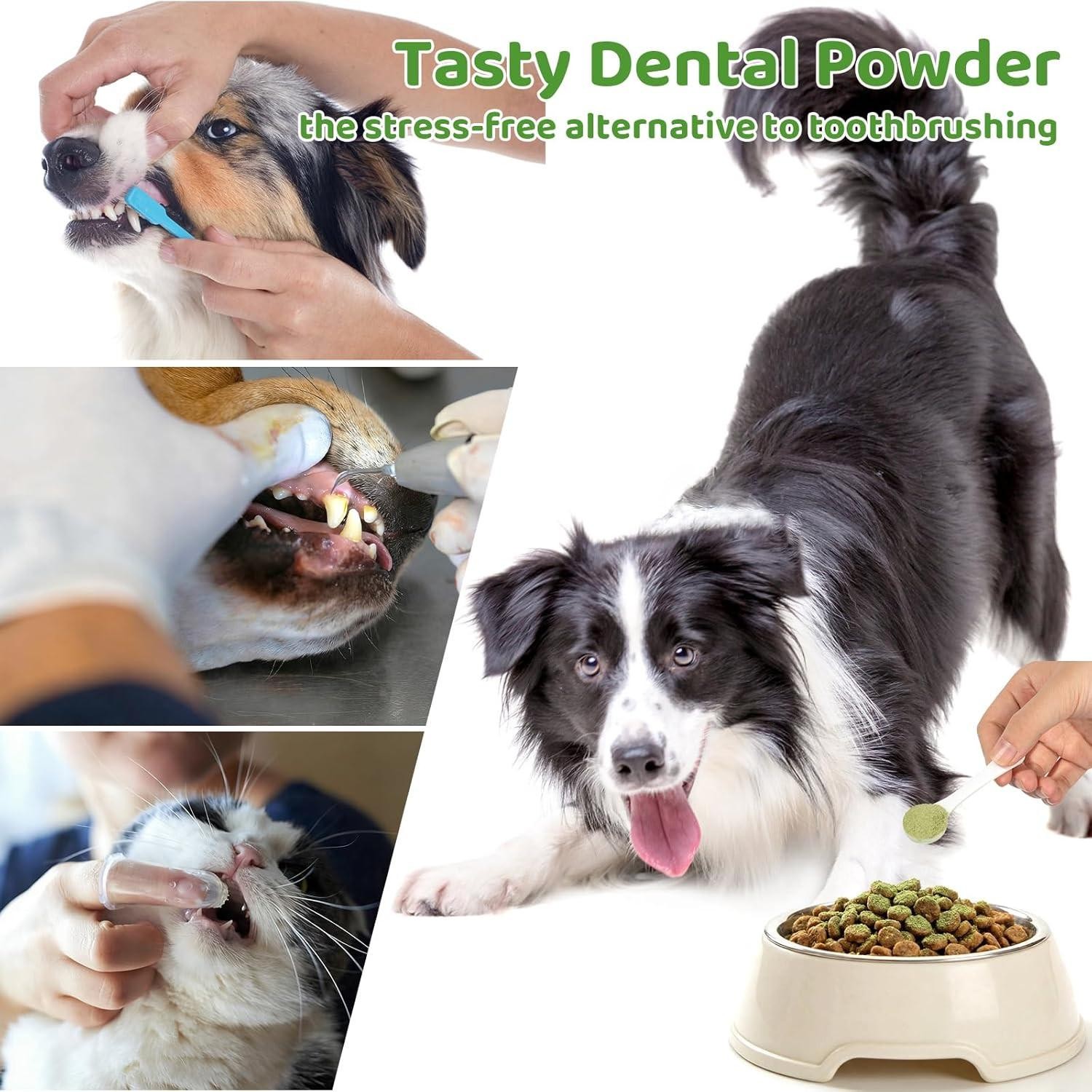 Dog Dental Powder, Dog Teeth Cleaning Powder and Cat Breath Freshener, Reduces P