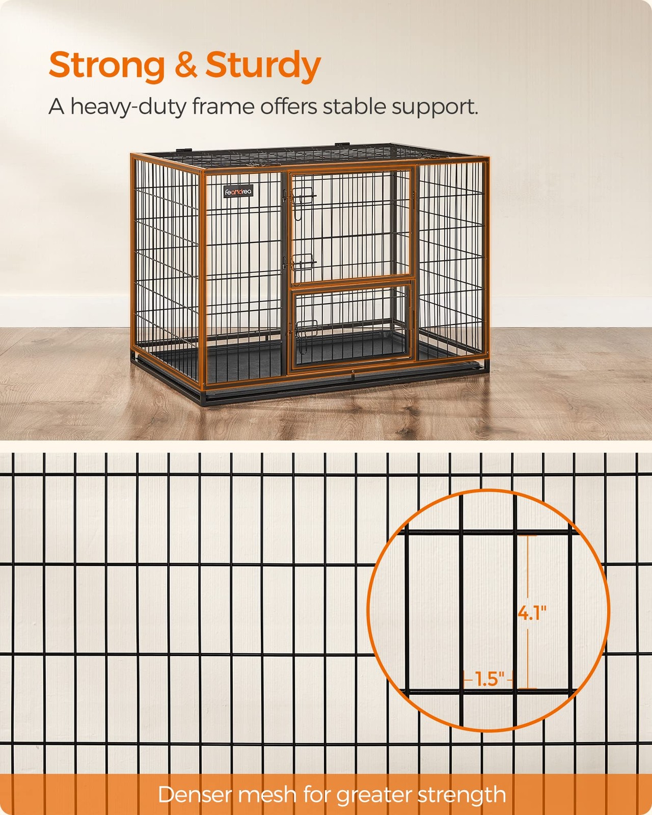 42.1 Inch Heavy Duty Dog Crate, Metal Escape Proof Kennel with Double Doors a…