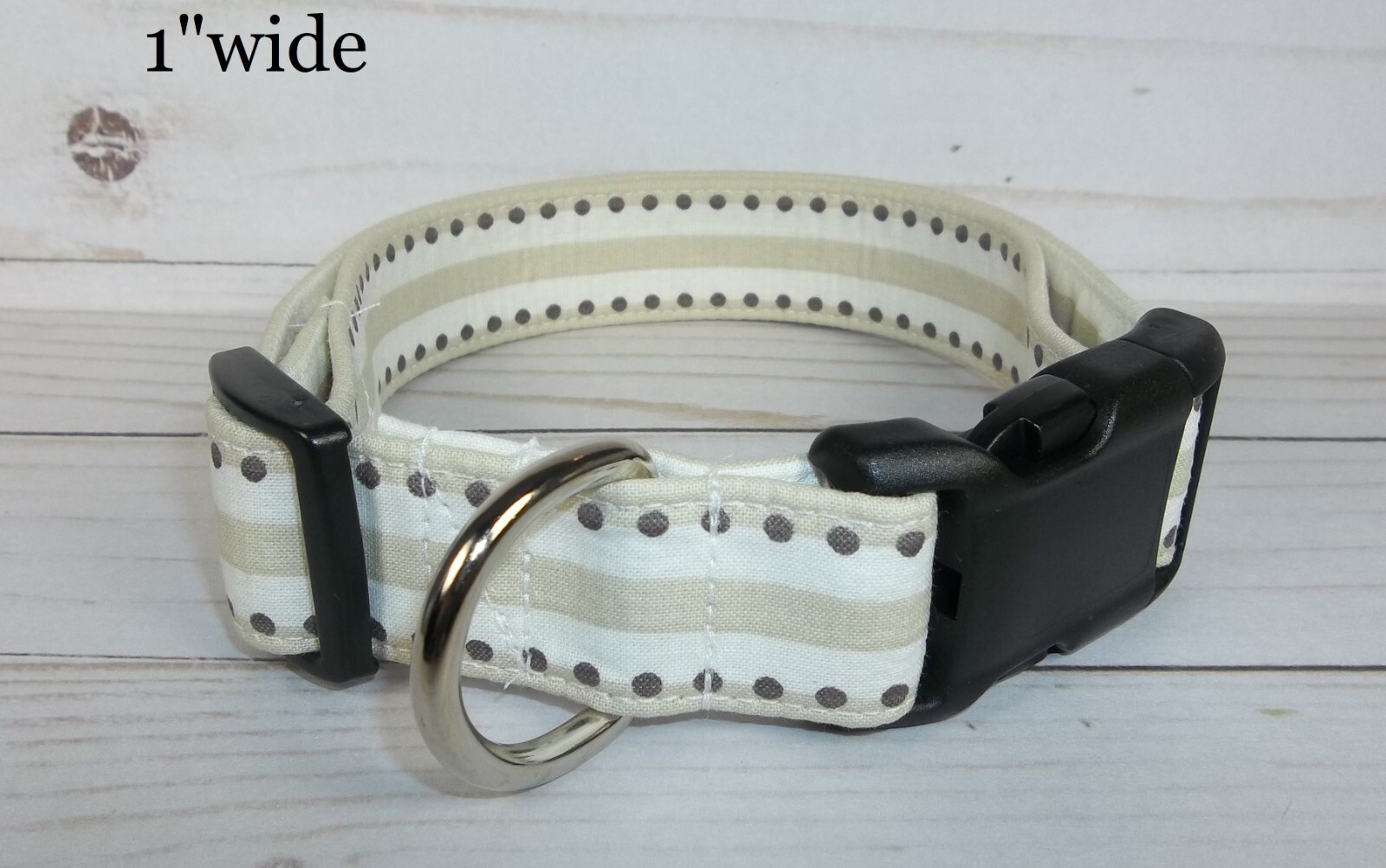 Tan with white stripes and dots Terri’s Dog Collar handmade Modern boy girl