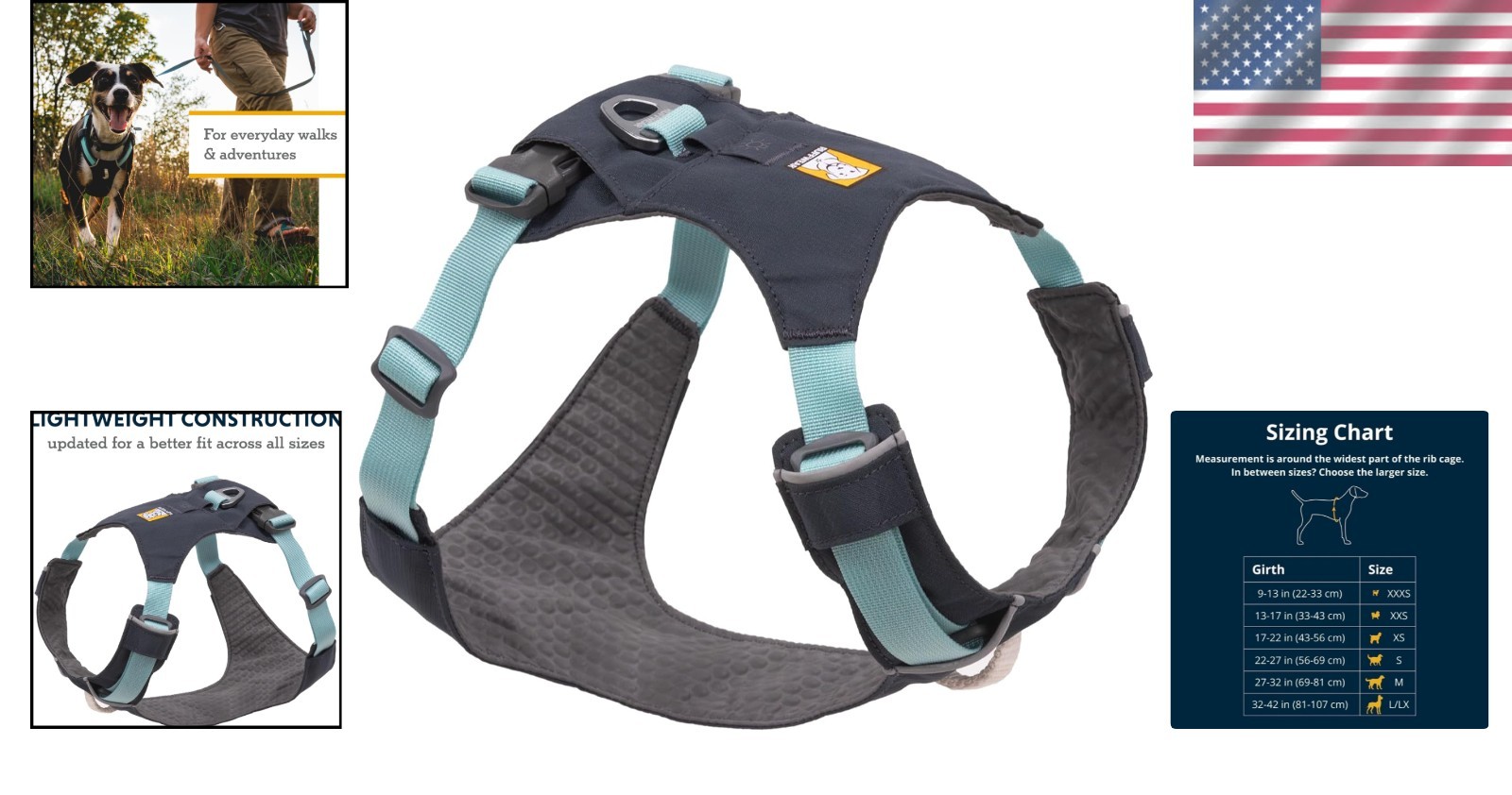 Medium Hi & Light Dog Harness Basalt Gray Polyester Escape-Proof Secure Fit