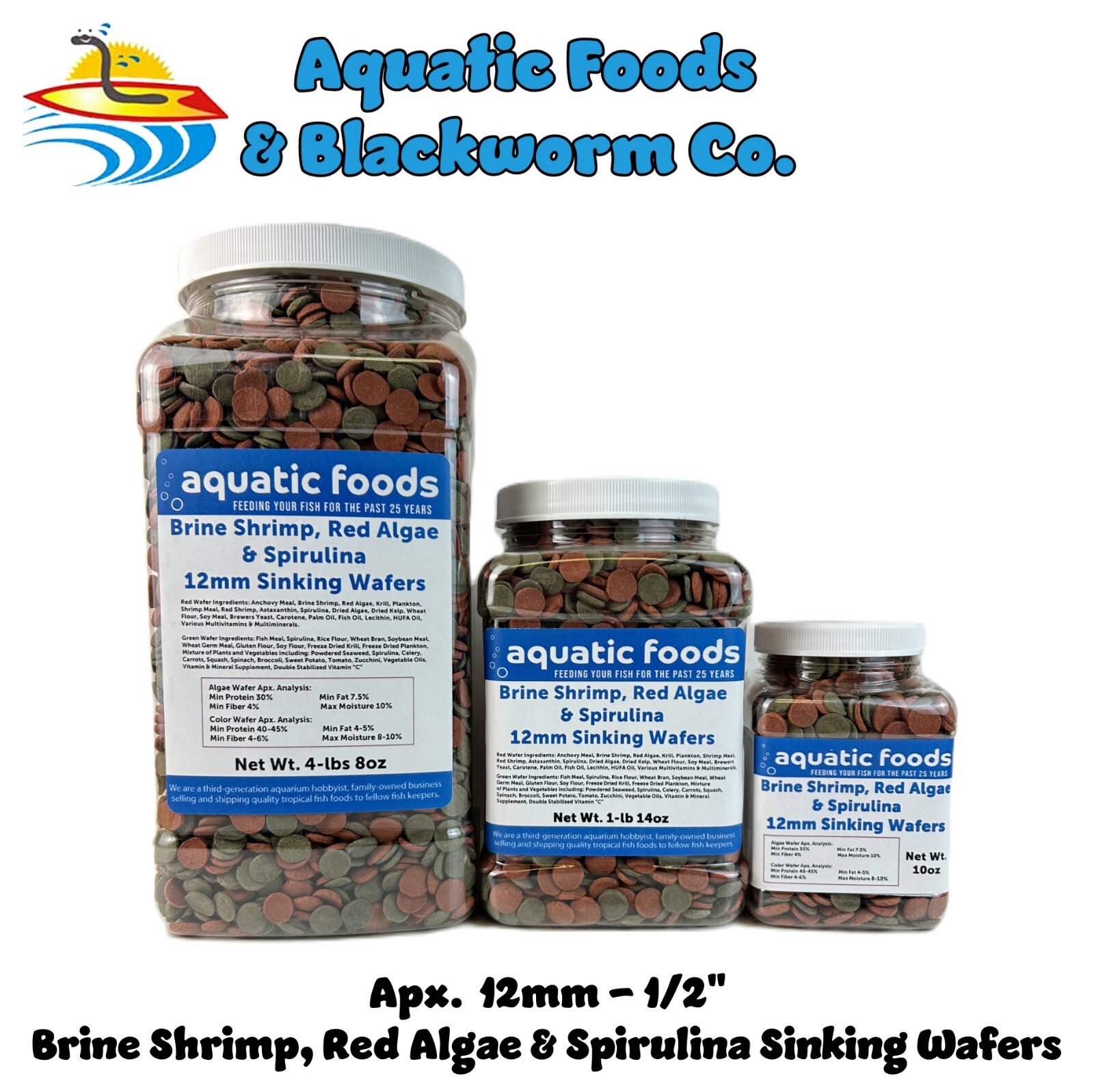 12mm – 1/2″ Brine Shrimp, Red Algae & Spirulina Sinking Wafers. WL-JAR