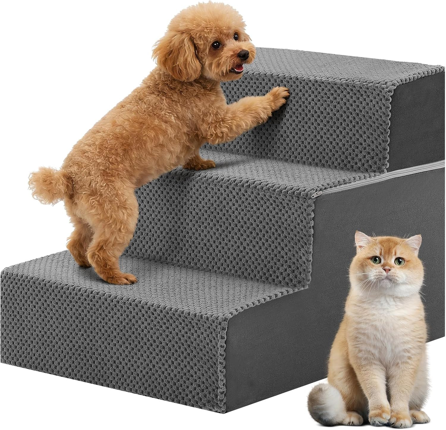Dog Stairs for Small and Medium Dogs, 3-Step Pet Steps with High-Density Foam, I