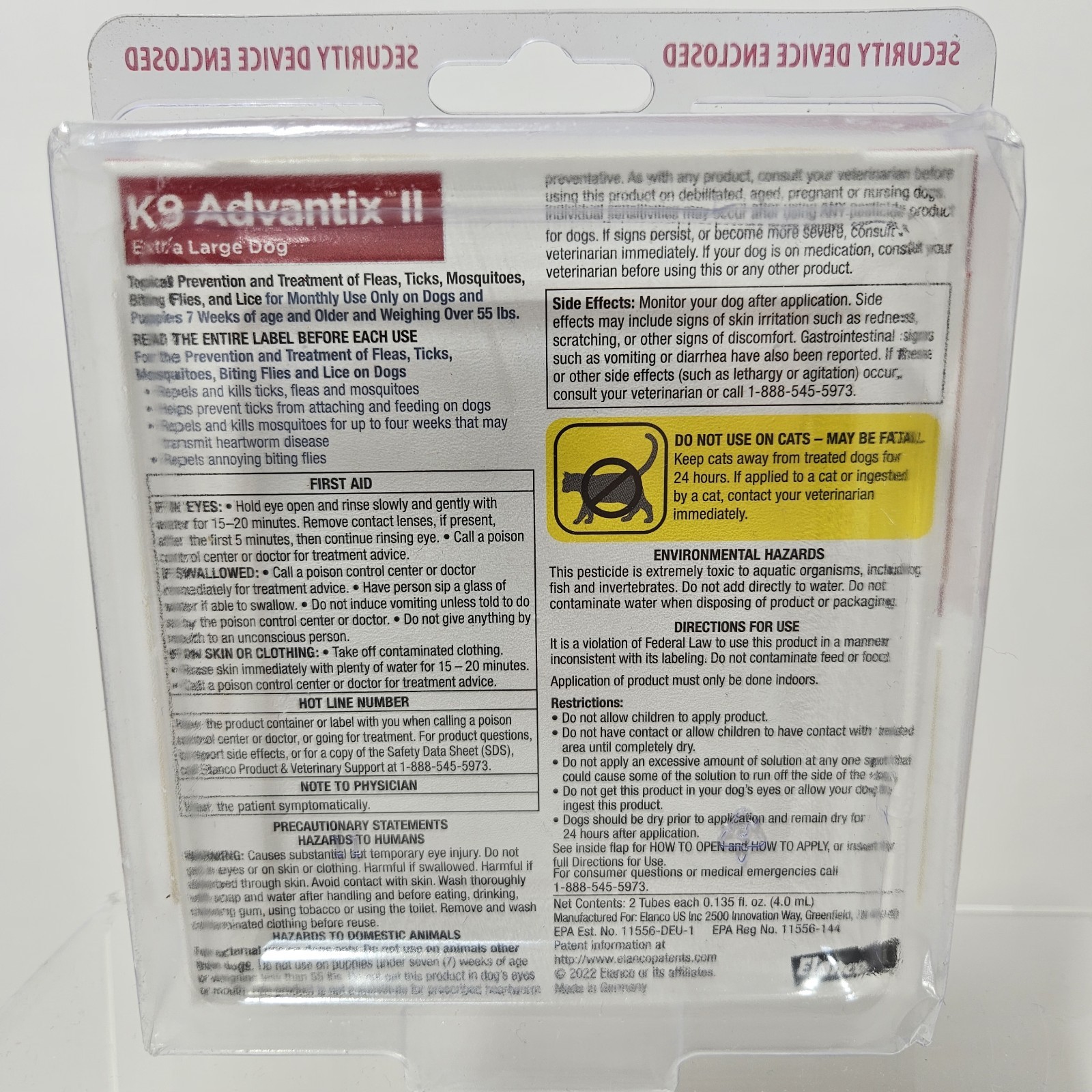 K9 Advantix II Extra Large Dog 55+ Lbs Flea Tick Mosquito Treatment 2 Dose Box