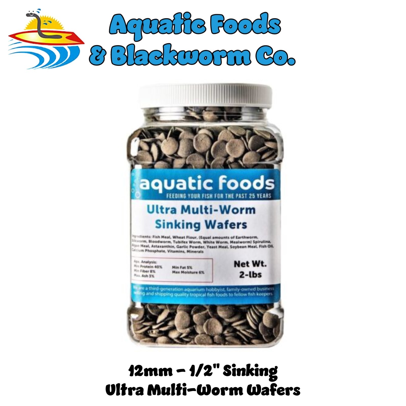 Ultra Multi-Worm Sinking Wafers, Plecos, Shrimp, Snails, Tropical Fish. Jar