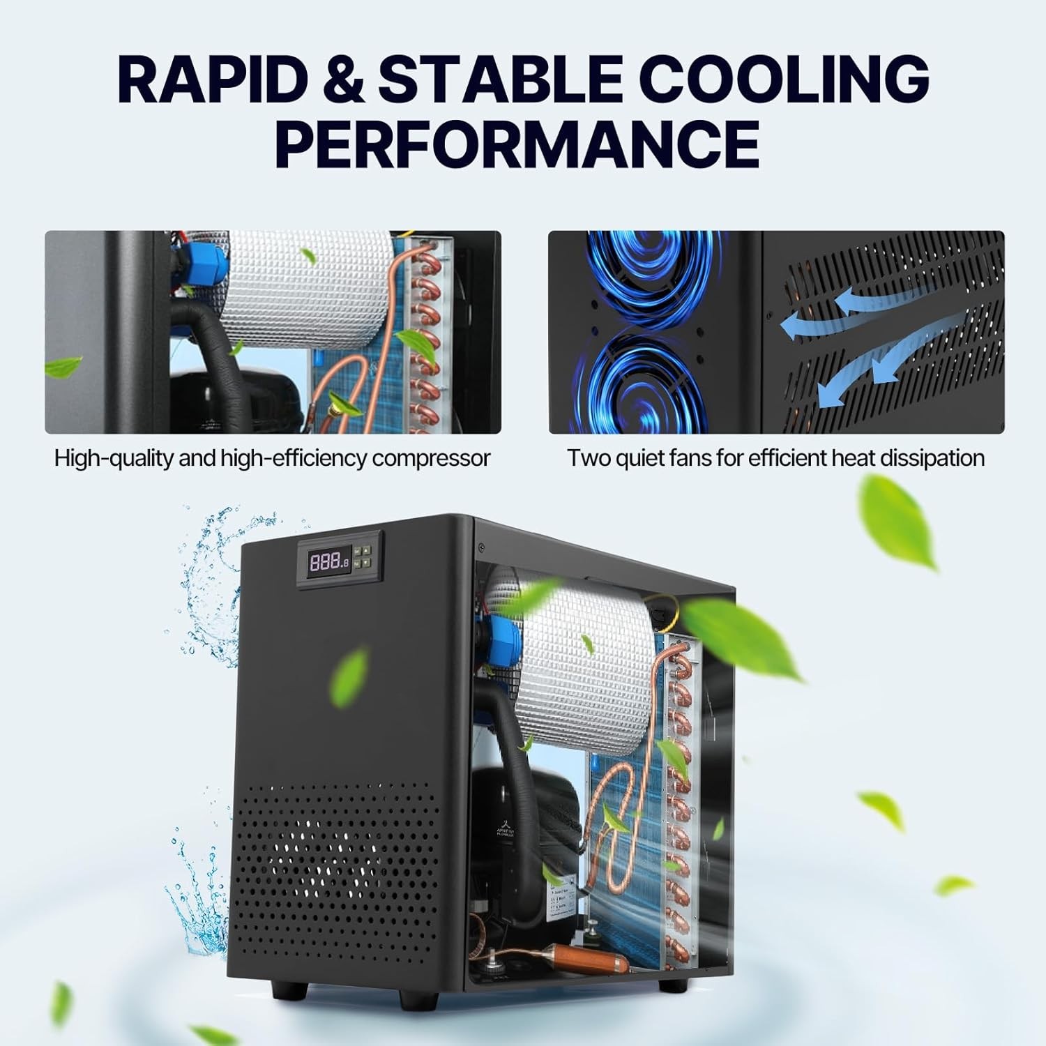49 Gal 1/10 HP Aquarium Chiller Hydroponic 160L Water Chiller Fish Tank Cooler
