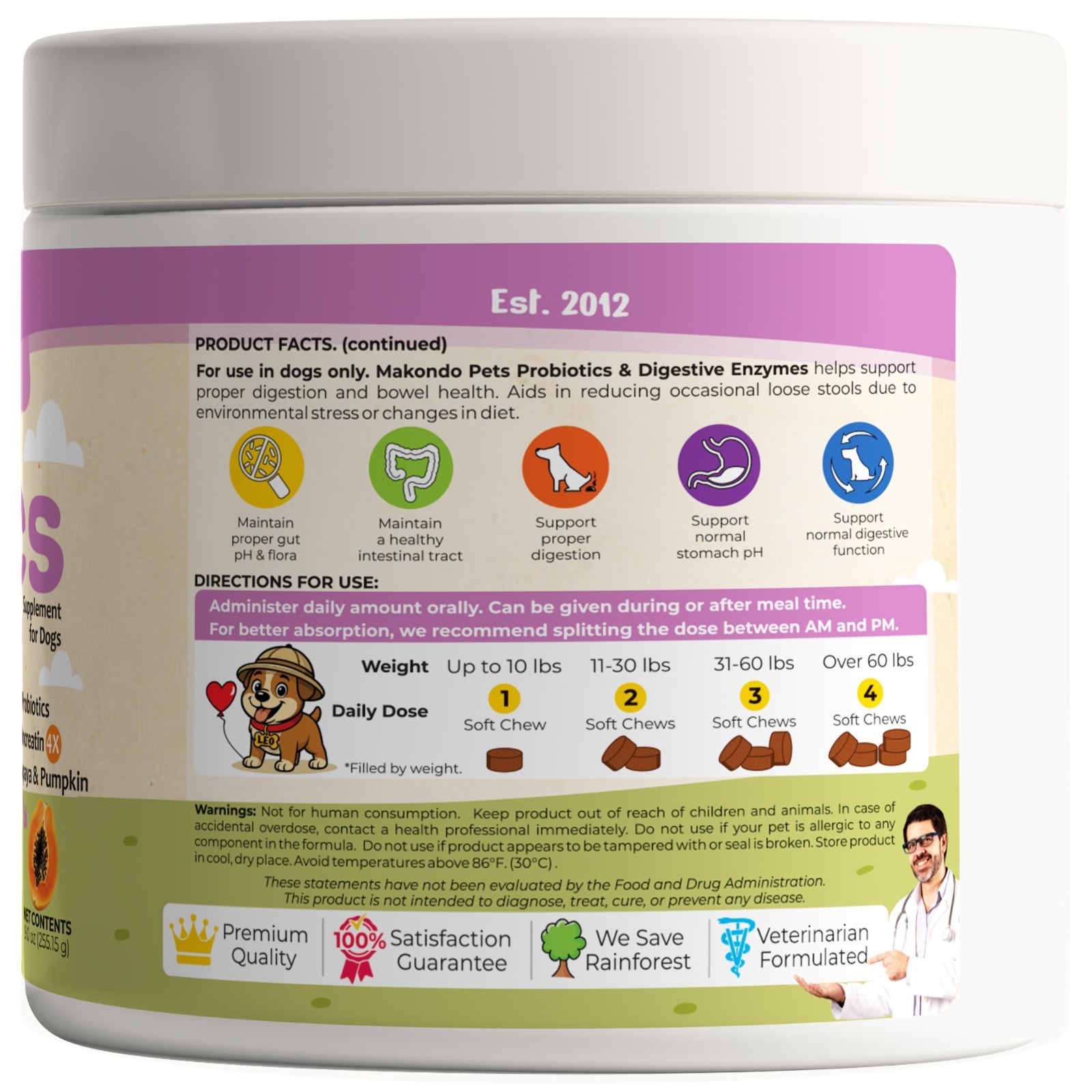 Dog Probiotics – 120 Soft Chews – Digestive Enzymes Supplement for Gut Health
