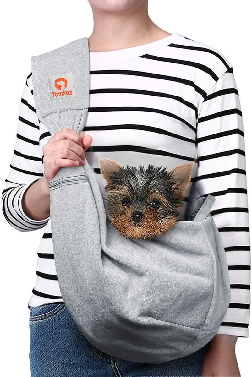 Tomkas Small Dog Sling Carrier Zipper Pocket Adjustable Strap (3-10 pounds) GRAY