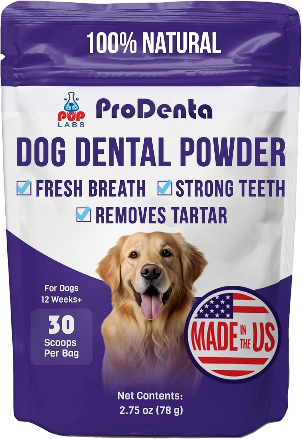 Pup Labs ProDenta Dog Dental Power Natural Teeth Cleaning Tartar Breath 30 Svgs