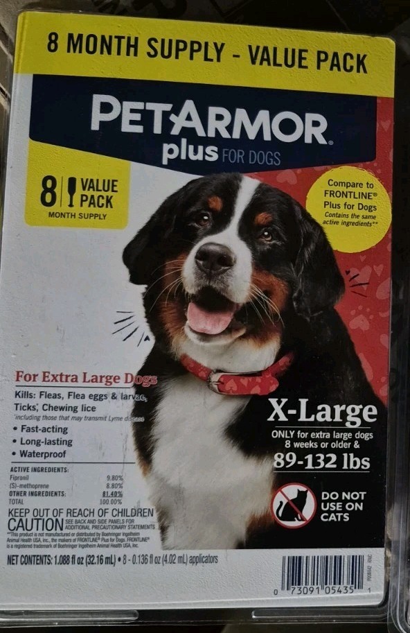 Pet Armor Plus Flea and Tick for Dogs 89-132 lbs -8 Month Supply Lot Of 2