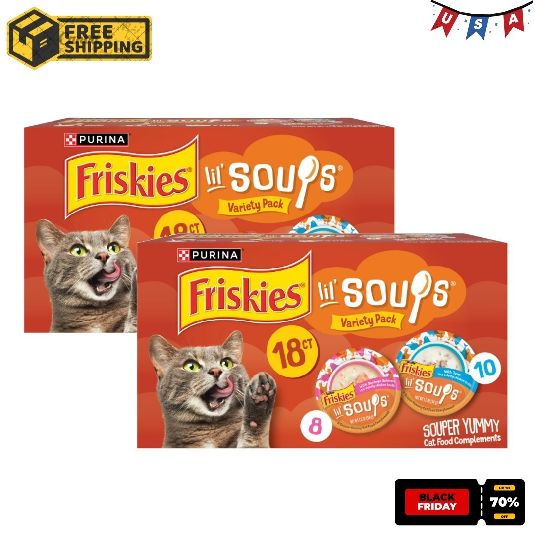 Purina Friskies Lil‘ Soups Salmon and Tuna for Cats Variety Pack, 1.2oz 36Ct