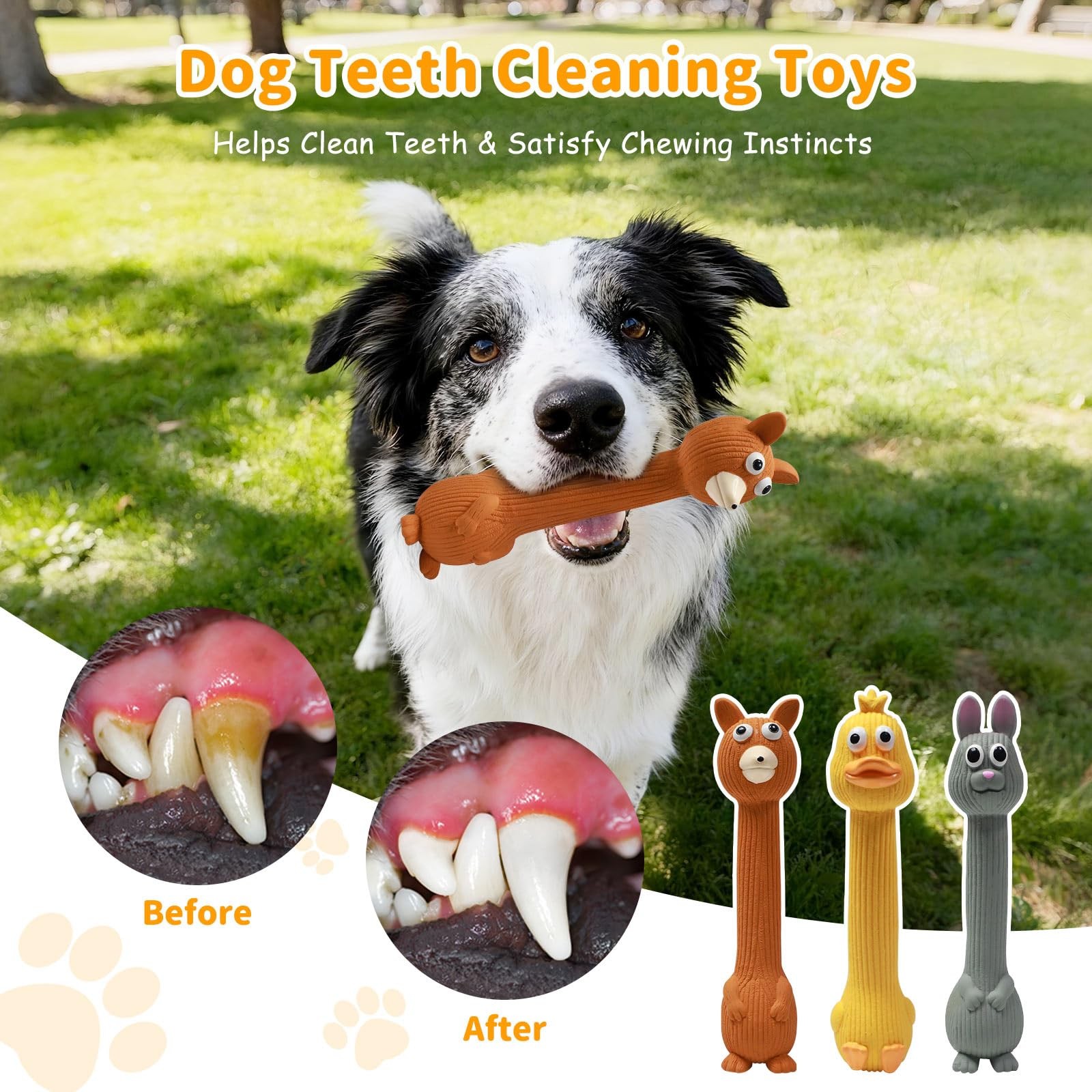 Latex Squeaky Dog Toys, 3 Pack Soft Dog Chew Toys, 8.7″ Standing Stick Animal…