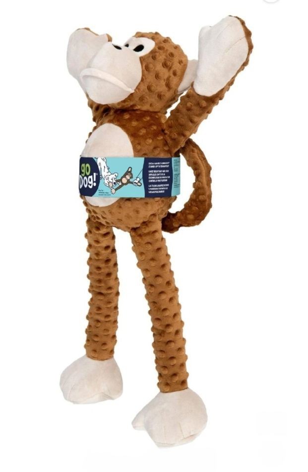 Jumbo Sized Godog Monkey with Chew Guard Technology Squeakers Plush Dog Toy