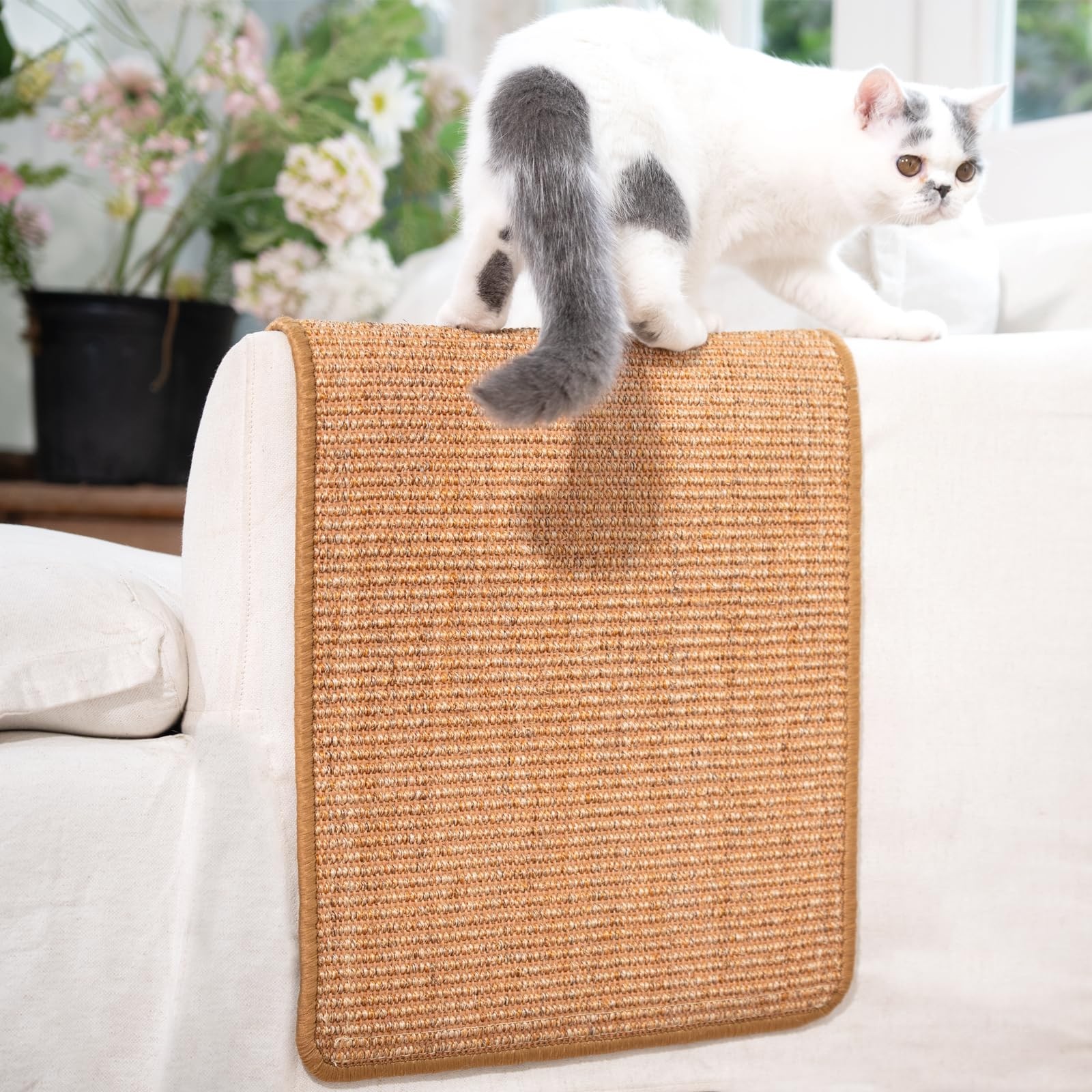 Sisal Cat Scratcher Mat for Indoor Cats, Natural Sisal Fabric Scratching Pad