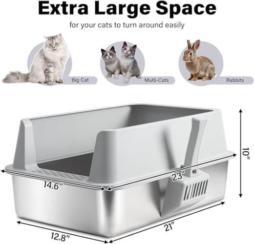 XL Stainless Steel Litter Box with Lid, Extra Large Large to XL:23″×14.6″×10″