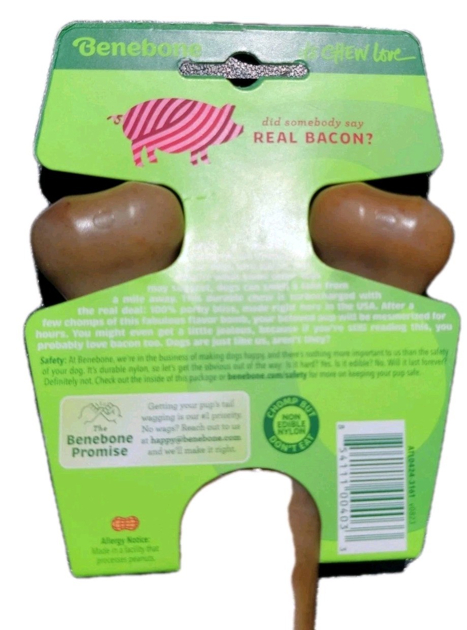 Benebone Wishbone Durable Dog Chew Toy Brown Real Bacon Small 4 Pack