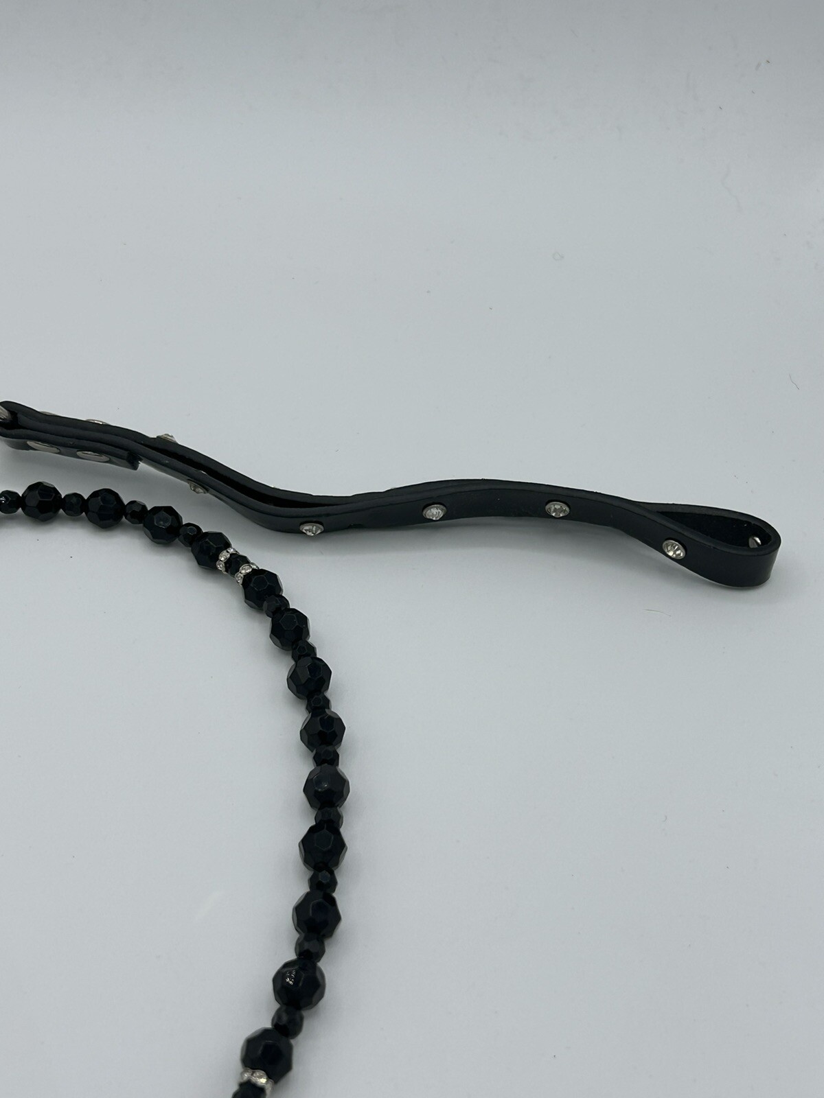 Fabuleash DOG LEAD SHOW LEAD 4 Ft BEADED BOUTIQUE Black DIAMANTE HANDLE