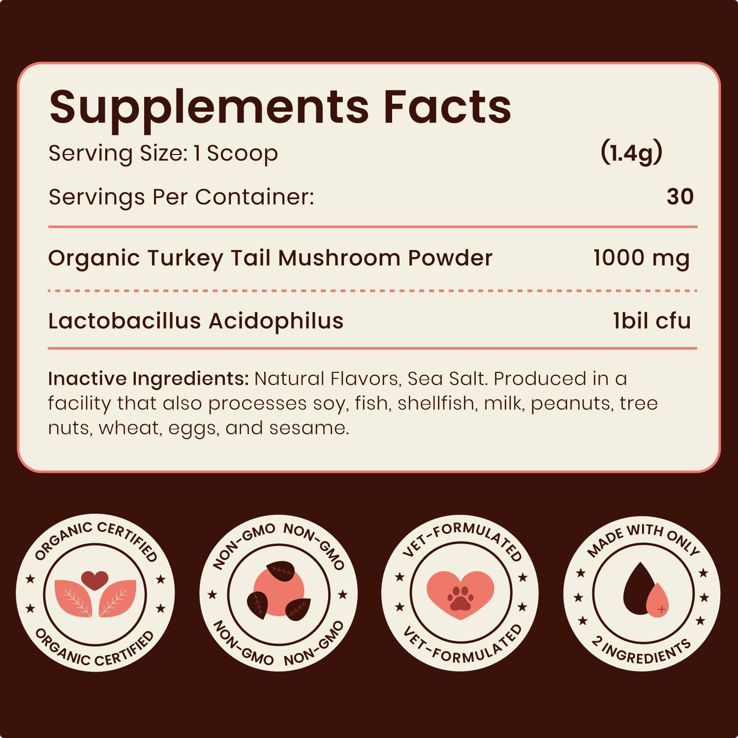 Turkey Tail Mushroom for Dogs – Turkey Tail Mushroom Powder with Probiotics for