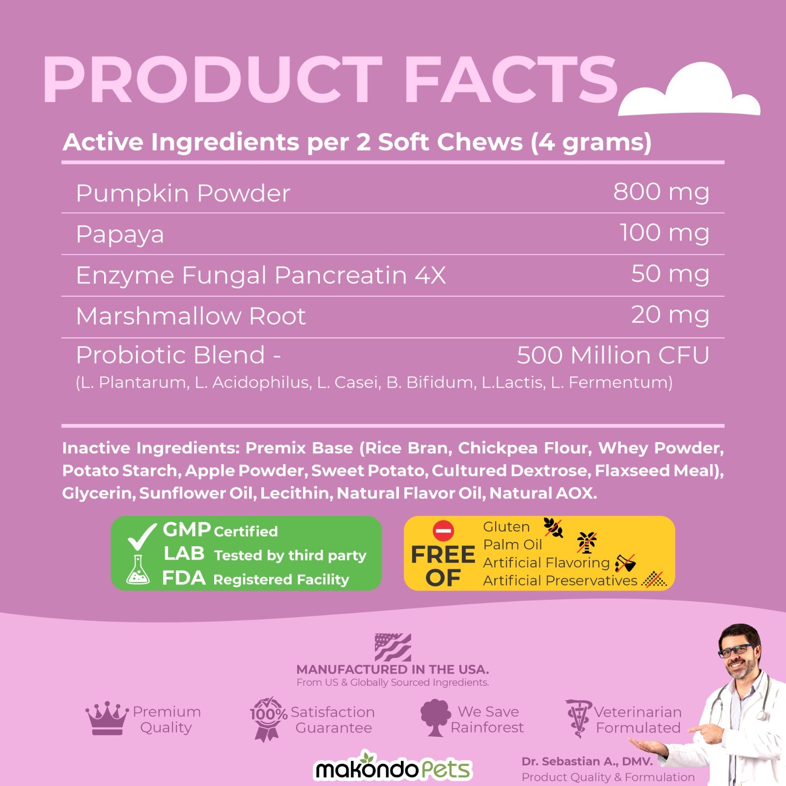 Dog Probiotics – 120 Soft Chews – Digestive Enzymes Supplement for Gut Health