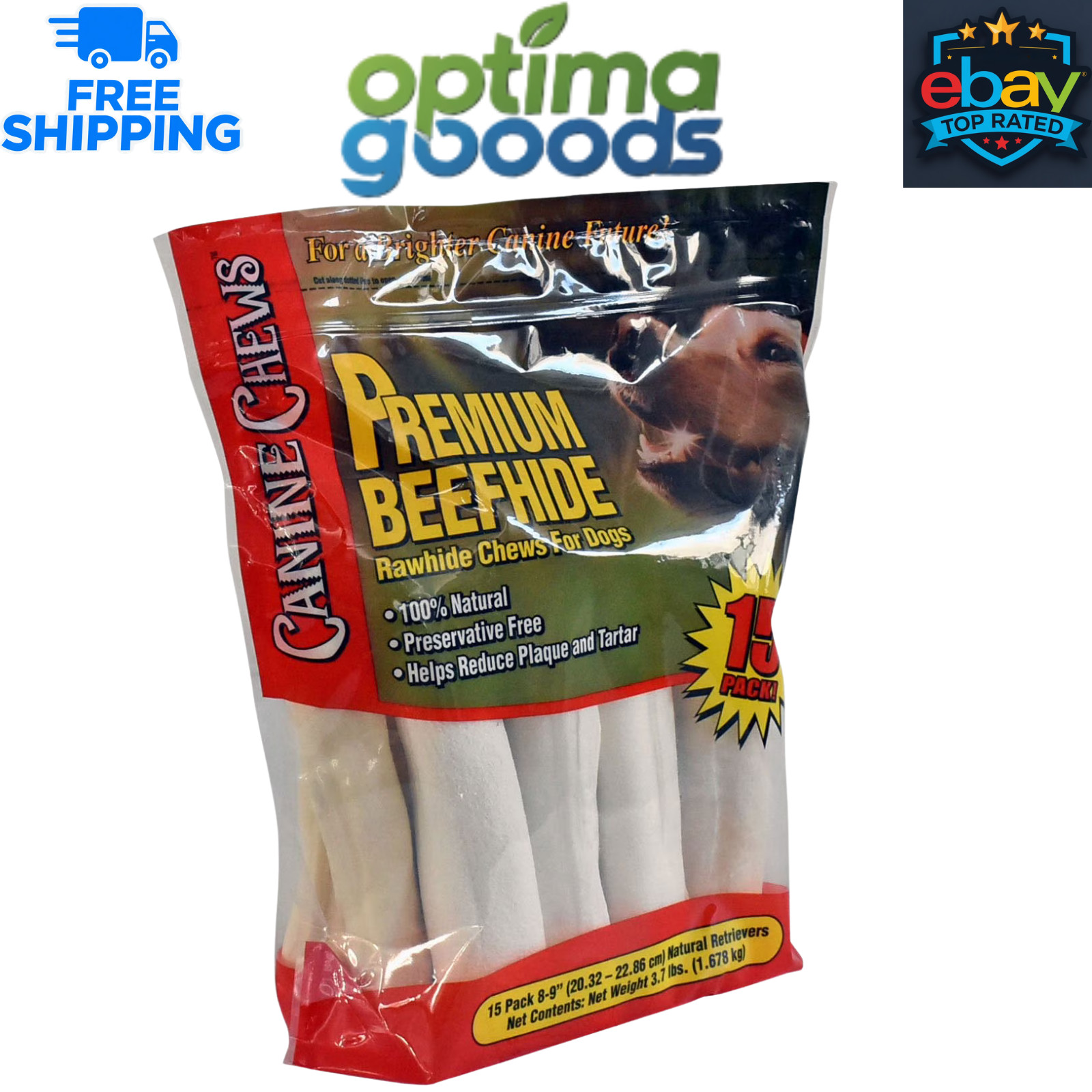 Canine Chews Premium All-Natural Beef Hide Retrievers – 15 Count Dog Treats