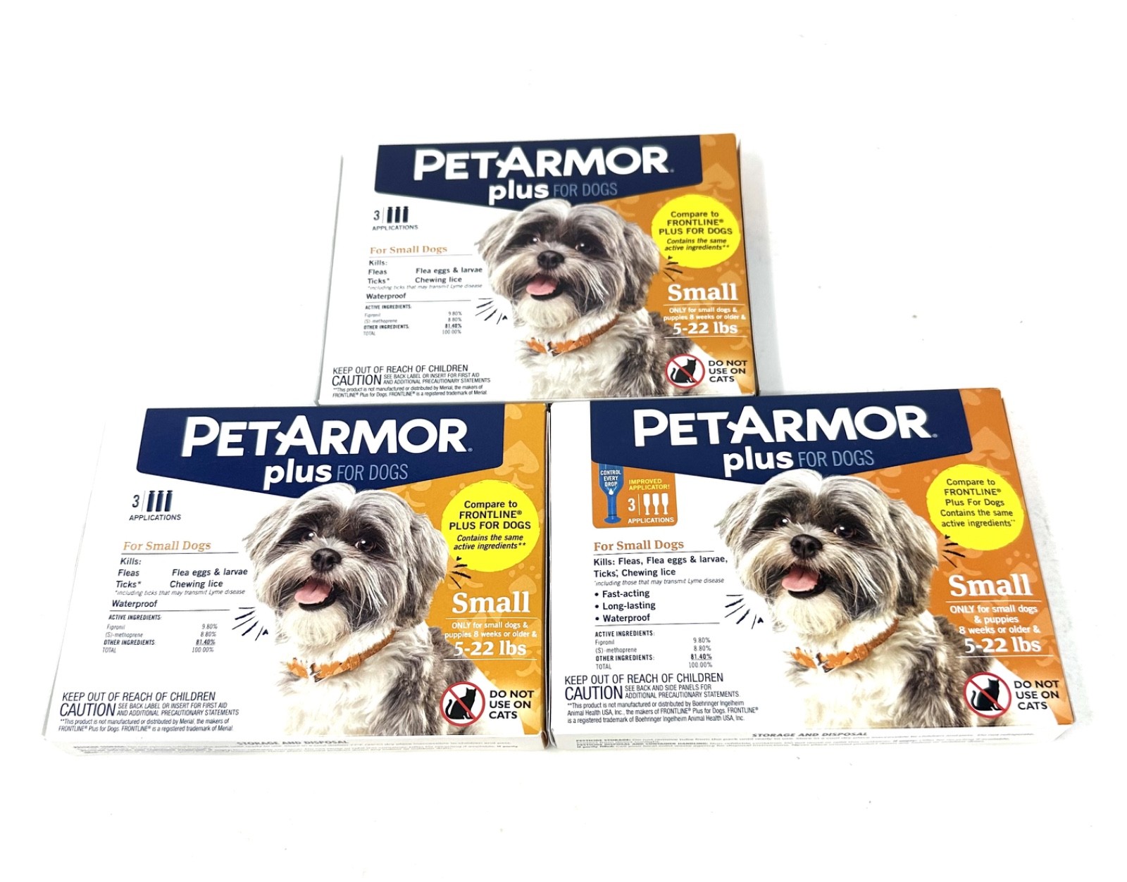 3 Pk. PetArmor Plus Flea Tick Small Dogs 5-22 lbs 3 Doses Waterproof Fast Acting