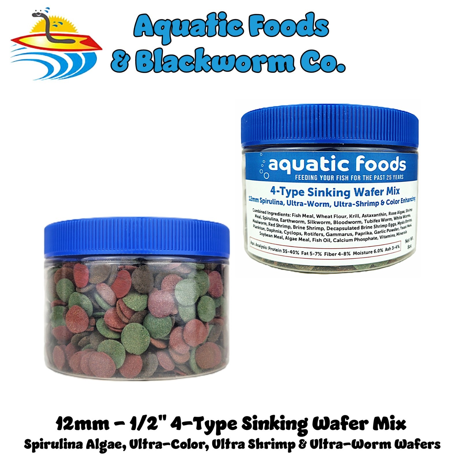 4-Type Wafer Mix of Spirulina, Worm, Shrimp, Color Wafers. FREE Pellets & Wafers