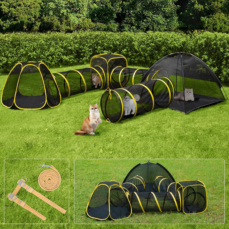 Outdoor Cat Enclosures 6-in-1 Cat Tent Portable Large Playpen& Tunnel Playhouse