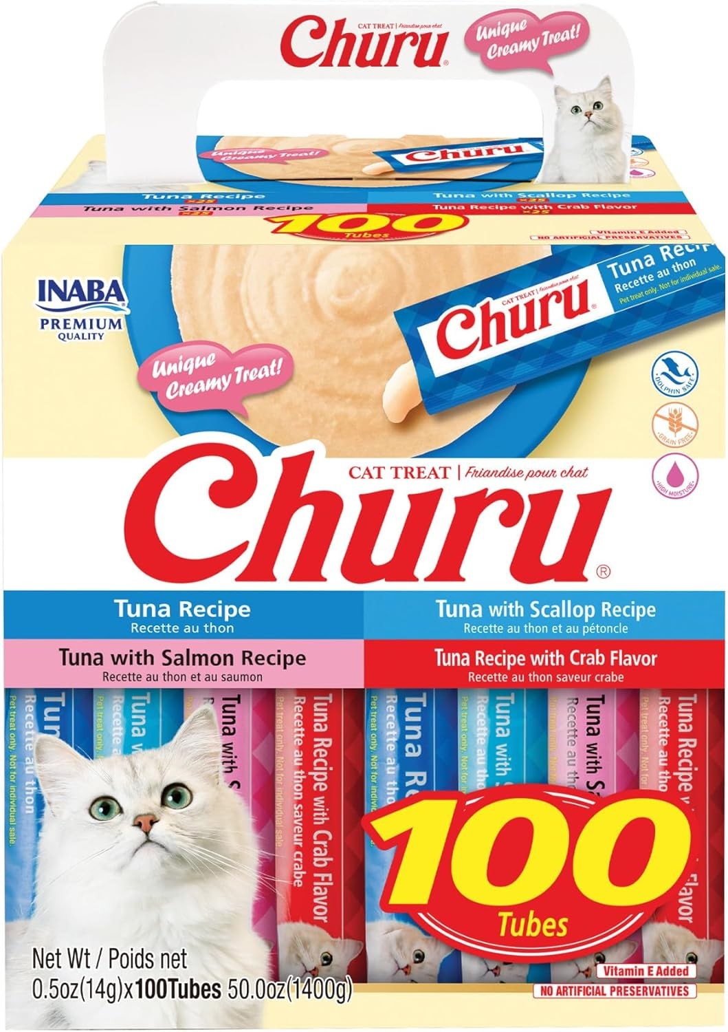 Churu Cat Treats Lickable Squeezable Creamy Purée W/ Vitamin E 0.5 Ounces per