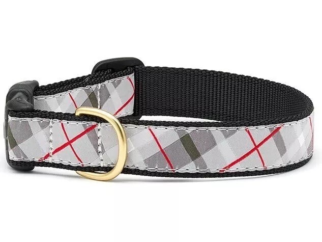 Up Country Dog Collar, Gray Plaid, Adjustable Made In USA XS S M L XL XXL