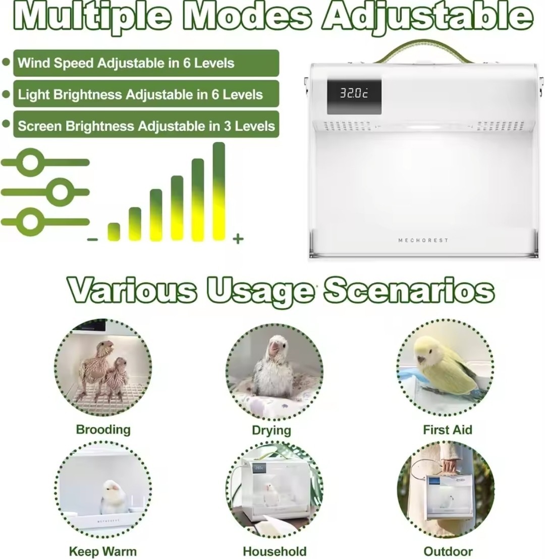 Mechorest Portable Pet Bird Brooder Travel Insulation Cage USB Temp Controlled