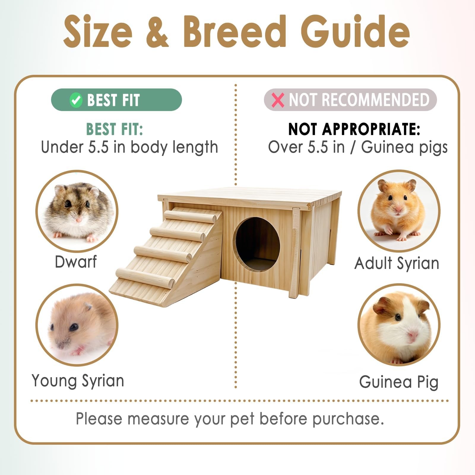 Acsist Wooden Hamster Hideout 7.87*7.87*3.74 inches, As shown in the picture