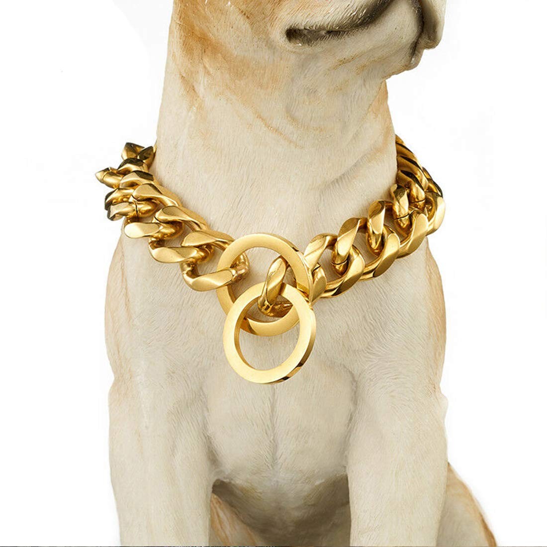 Gold Stainless Steel Dog Chain Collar Heavy Duty 16 to 28 Inch Chew Proof
