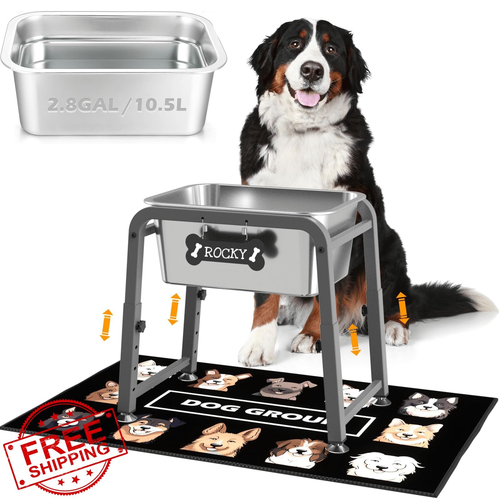 ADENGL 2.8gal Dog Water Bowl 10.4-15.2″ H Spill Proof Mat