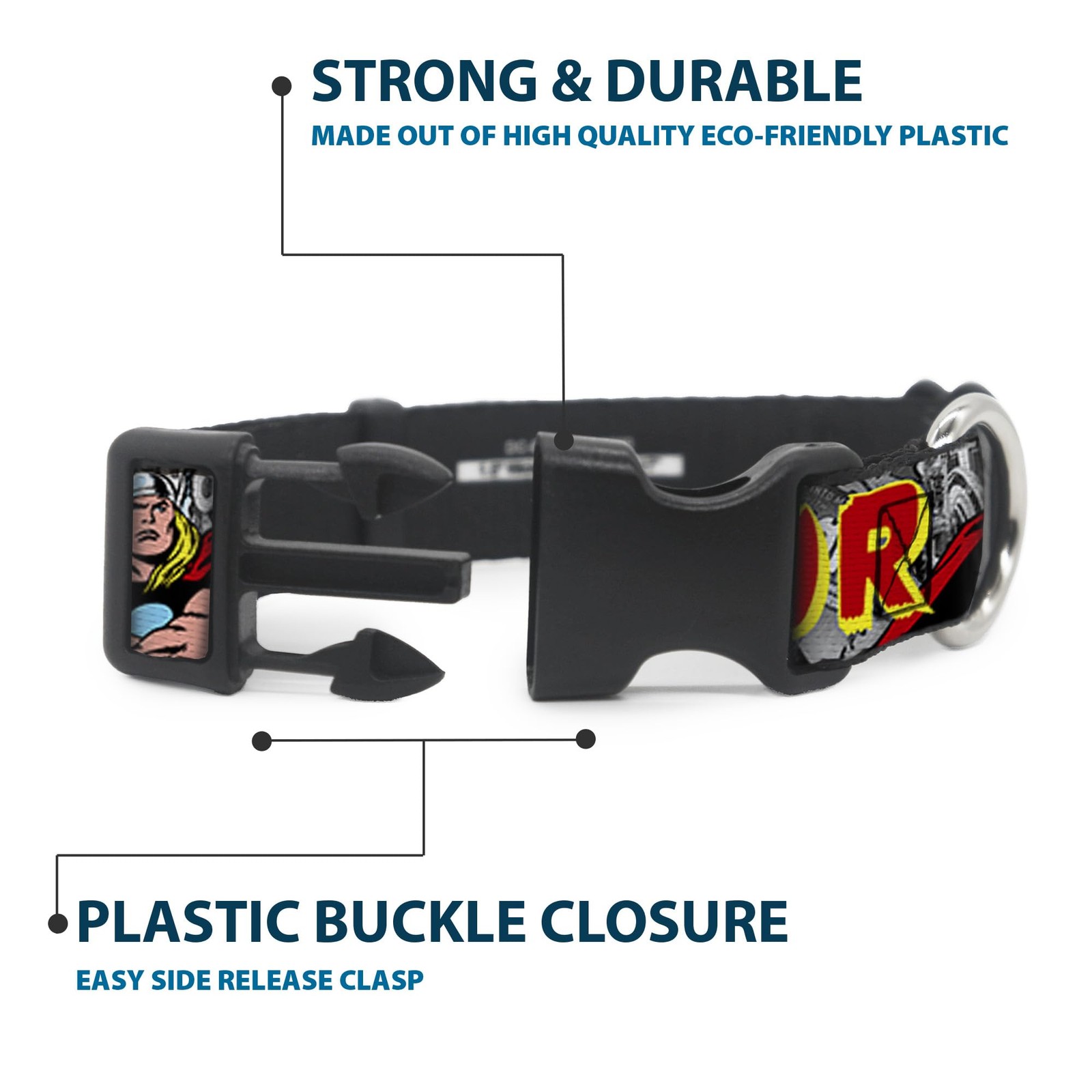 The Mighty Thor Action Poses Plastic Clip Dog Collar 1.0 Inch Wide 1526 Inch