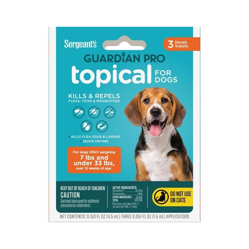 3 Month Supply Guardian Pro Topical Flea & Tick Treatment Small Dogs 7-33 lbs