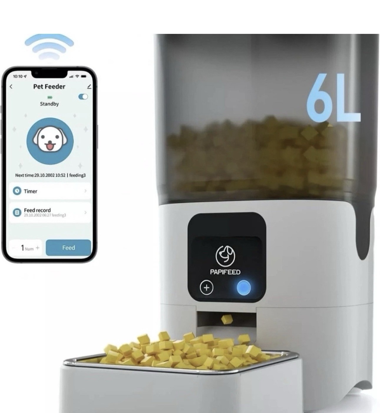 Large 6L SMART Automatic pet Feeder & Stainless Steel Bowl – WIFI