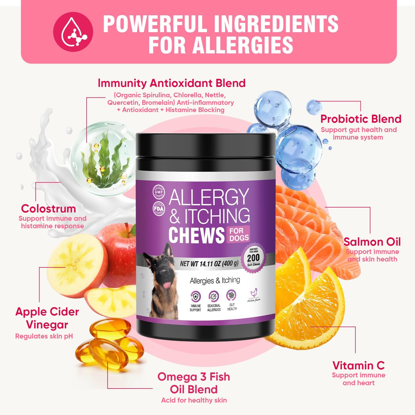 Ttlxrl Dog Allergy Chews For Itchy Support 200 Soft Chews