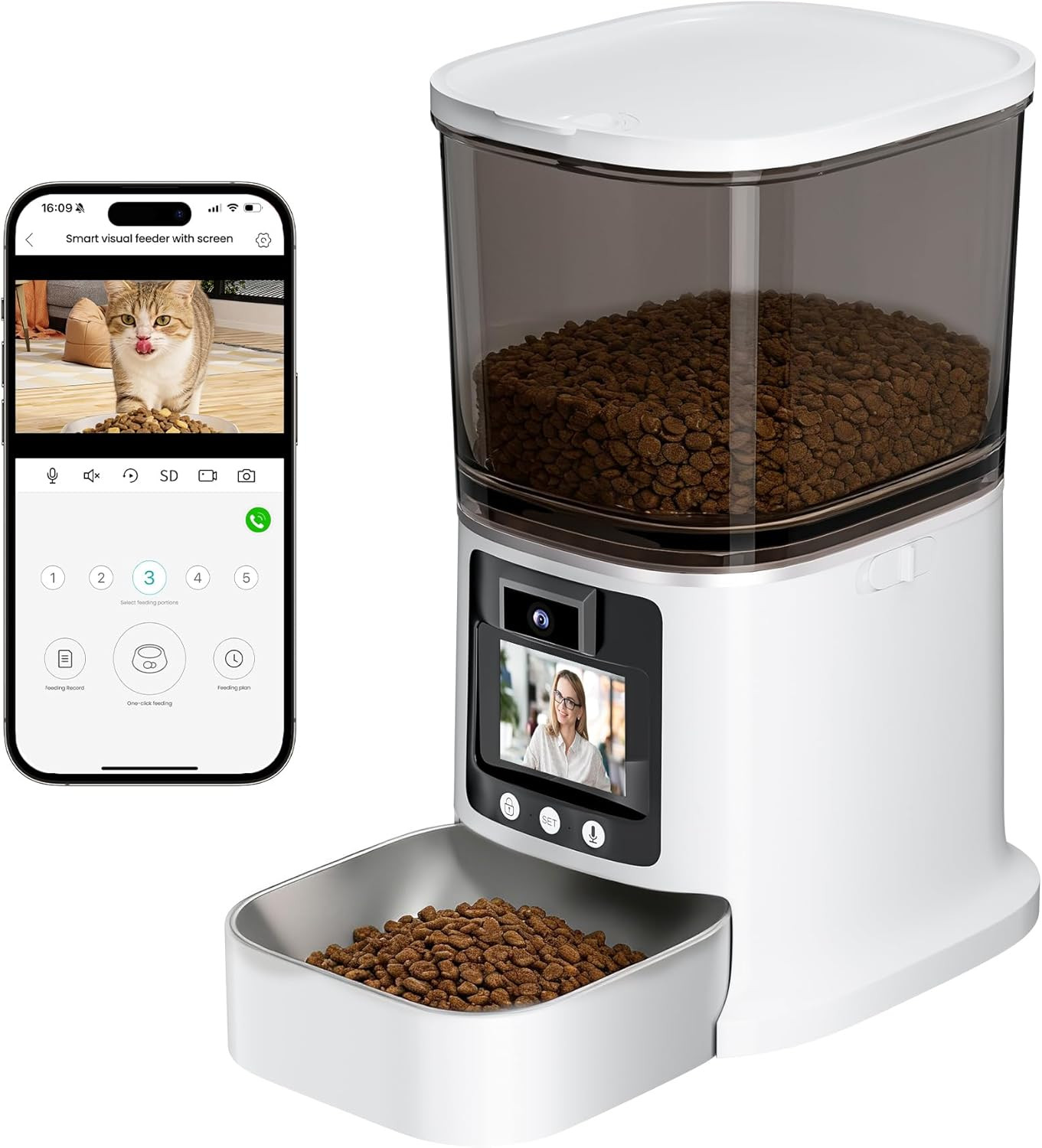 Automatic Cat Feeder with Camera, 2-Way Video& Audio, HD Video with Night Vision