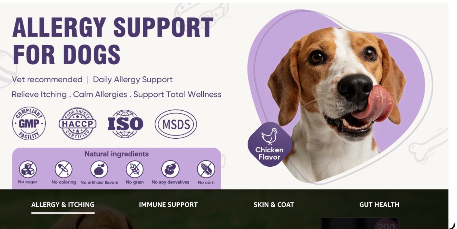 TTLXRL Allergy and Itching Chews for Dogs, 200pc, Chicken Flavored