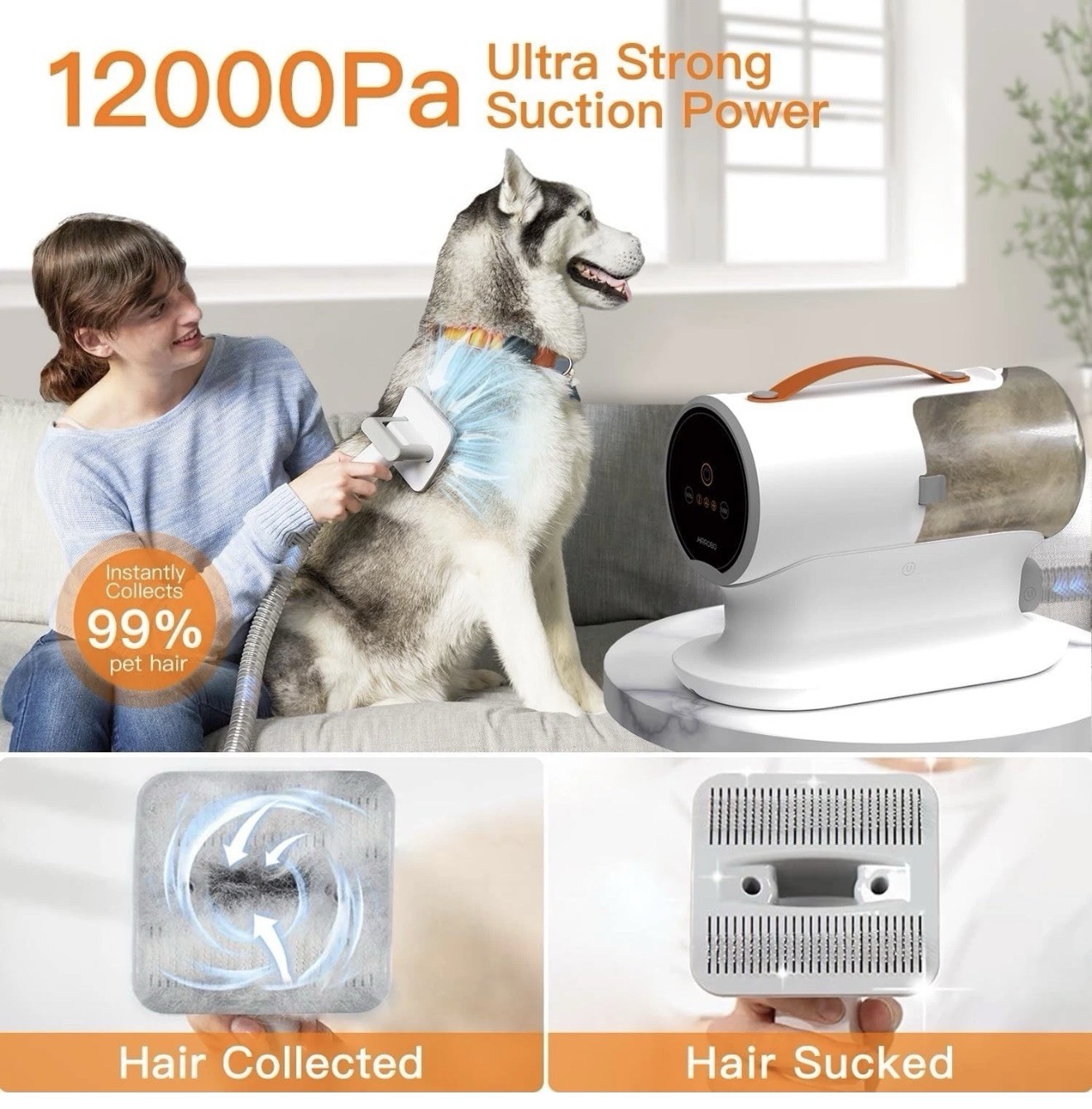 Pet Grooming Vacuum Kit PG100 Pet Hair Trimmer Clipper Large Capacity 12000Pa